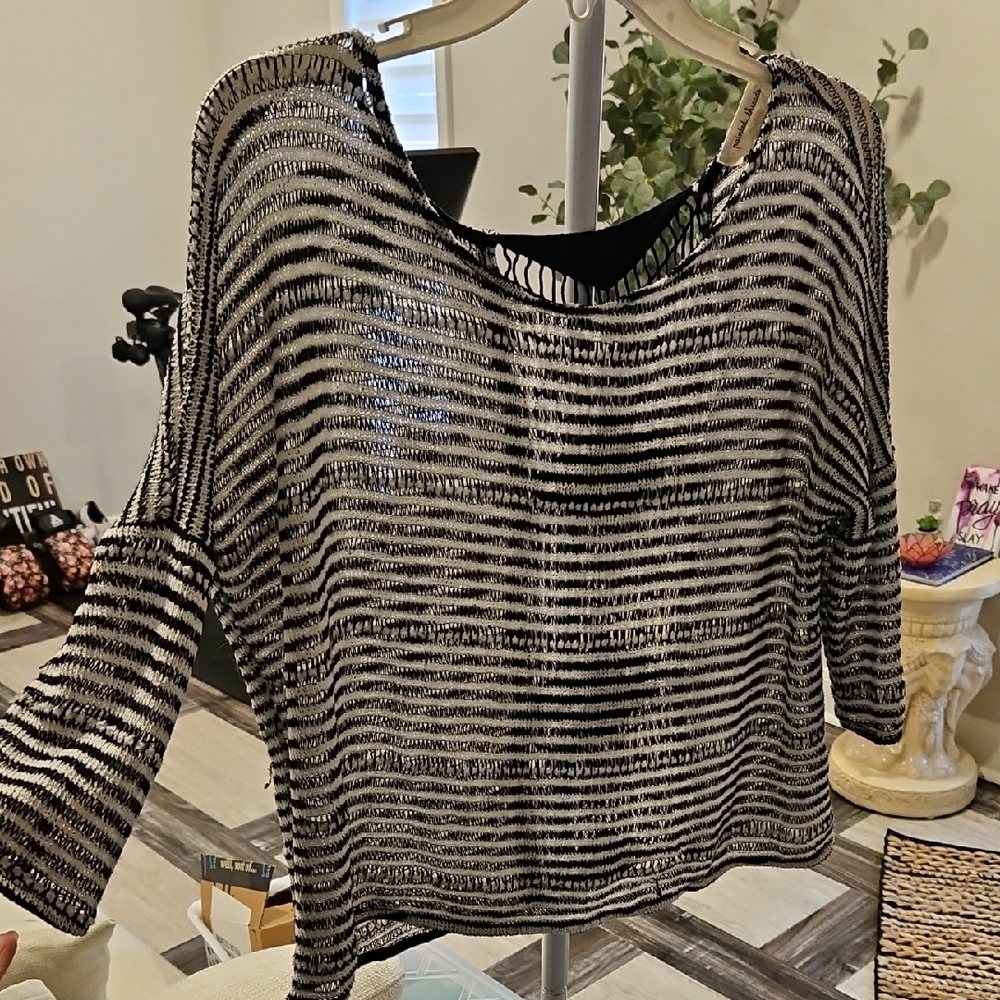 Black and White Striped Top- Crocheted